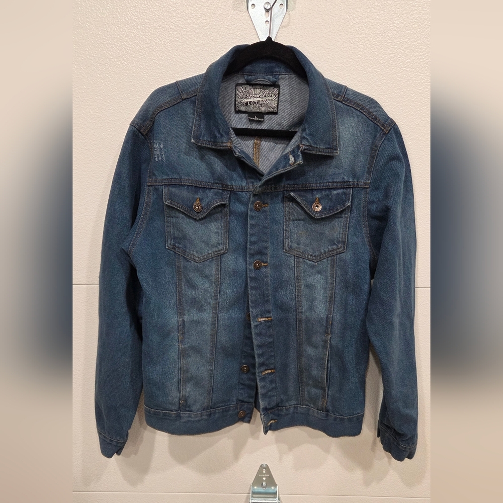 Trademark Brooklyn Cloth & Co Men's Denim Jean Jacket Blue Distressed - Size L